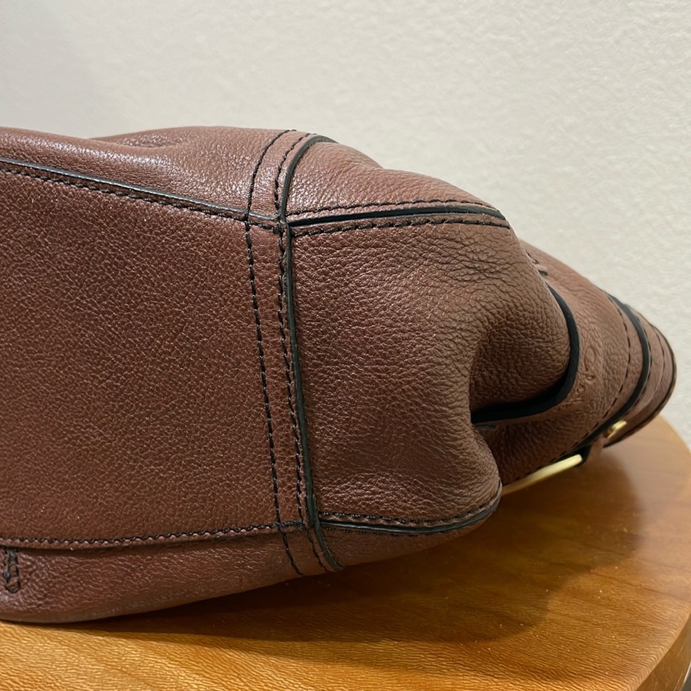 Cole Haan Brown Pebbled Leather Braided Handles Large Shoulder Bag - Picture 9 of 16